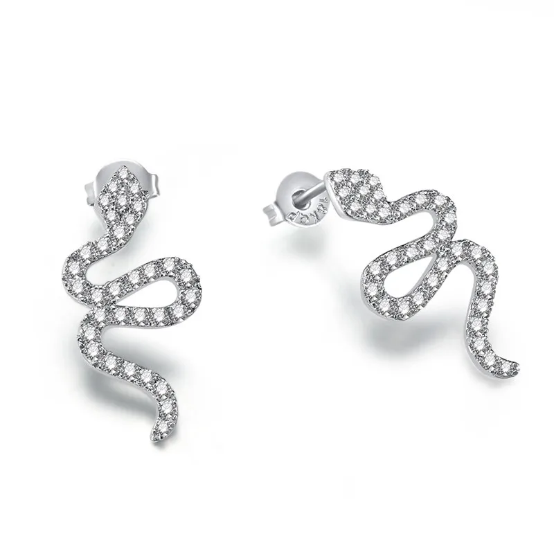 

ROMAD Crystal Snake Earrings Women Luxury Animal Stud Earrings Full CZ Silver Earrings for Bridal Party Wedding Ear Jewelry R4