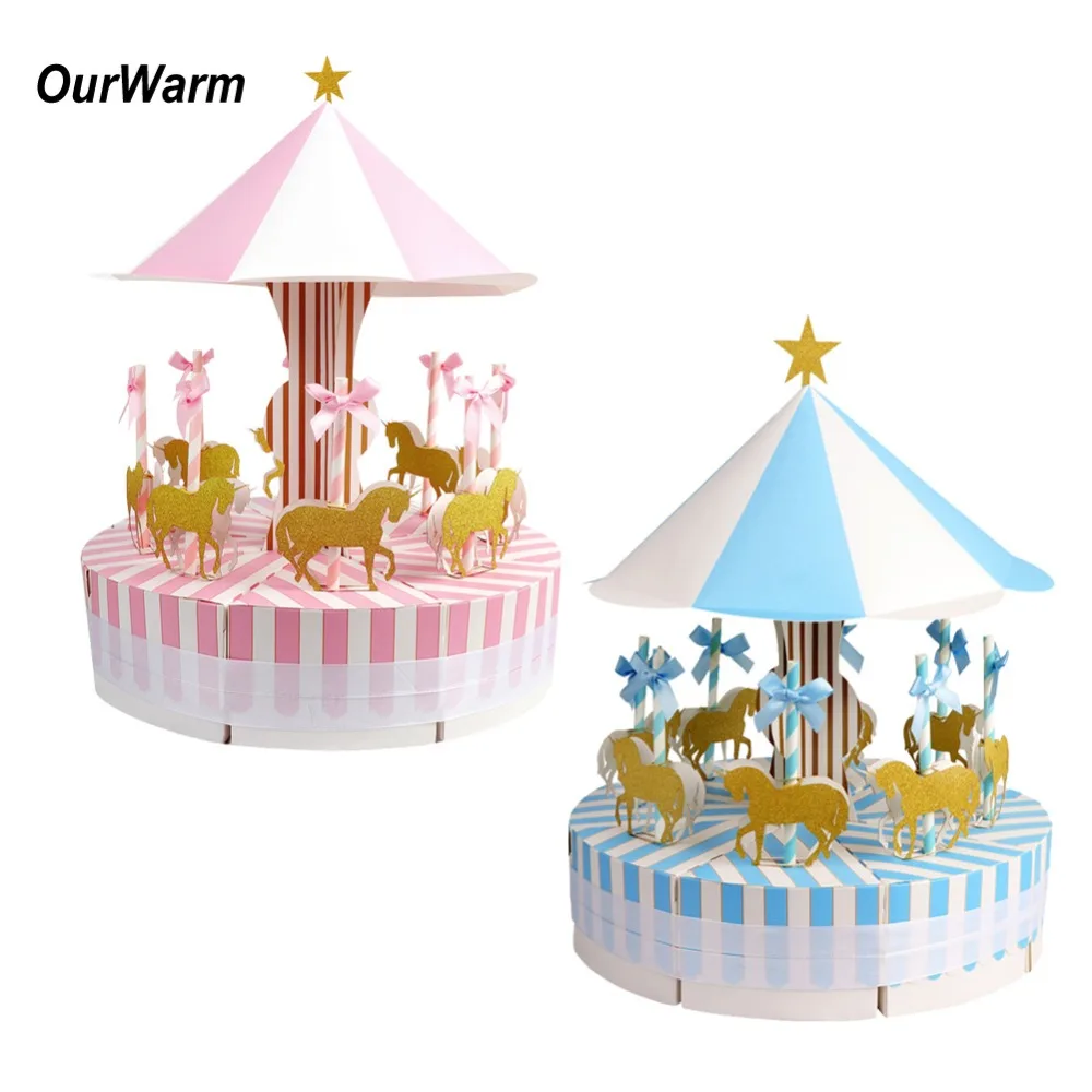 

OurWarm Baby Carousel Party Decorations Birthday Wedding Paper Gift Box Candy Boxes with Unicorn Cake Topper