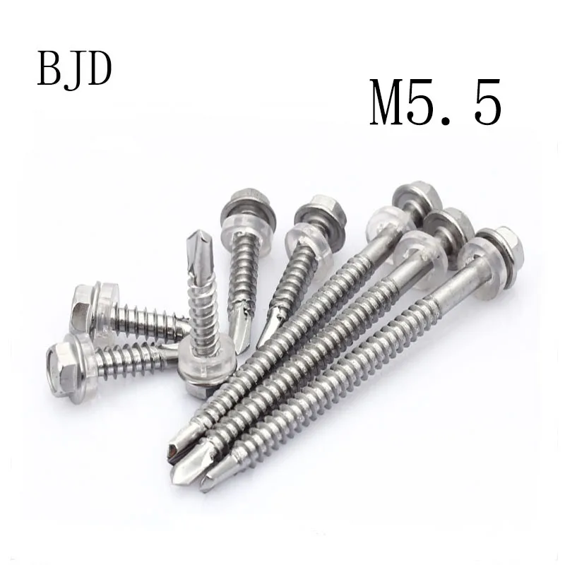 15pcs M5.5 ST5.5 304 stainless steel six corners drilled screw color