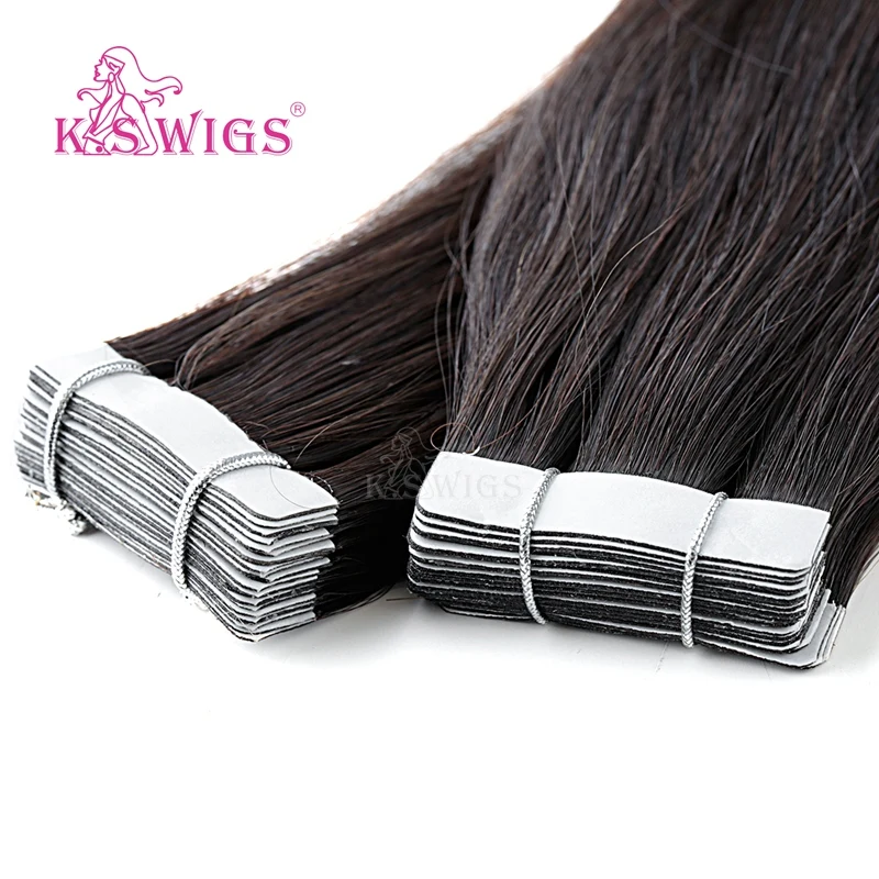 K.S WIGS 80pcs/pack Remy Tape In Human Hair Double Drawn Straight Seamless Skin Weft Hair Extensions  16'' 20'' 24''