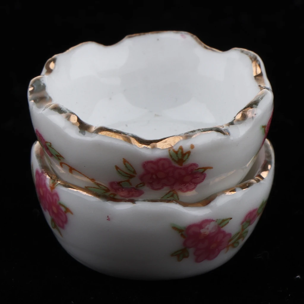 2pcs 1/12 Dollhouse Miniature Ceramic Bowls Tableware Supplies DIY Kit White