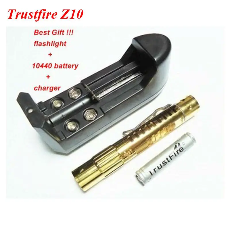 TrustFire TR-Z10 CREE XP-E R2 5-режимный 150LM Позолоченные светодиодный фонарик+ 1xtrustfire 10440 литий-ионный аккумулятор Батарея+ 1 зарядное устройство+ подарочная коробка