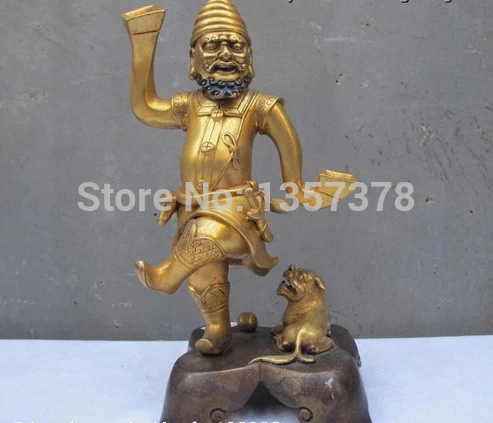 

shitou 00981 Nepal Buddhist pure bronze 24K Gold handwork carve Persian Foo Dog Lion statue discount 30% (C0324)