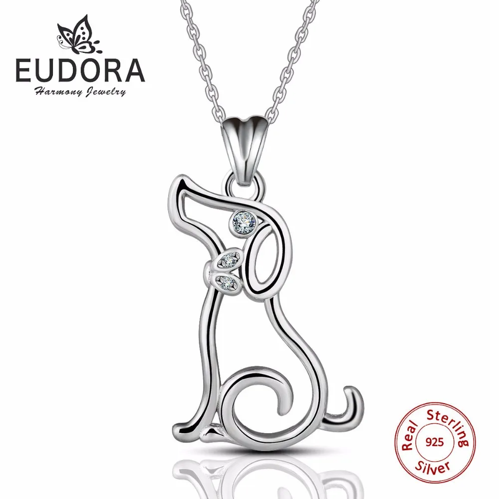 

Eudora Genuine 925 Silver Dog Puppy Cute Pet Pendant Necklaces with Cubic Zirconia Sterling Silver Necklace Jewelry Nice Gift