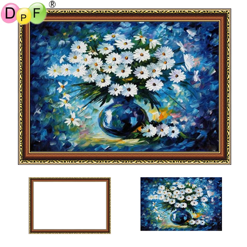 DPF DIY New Framed Diamond Embroidery chrysanthemum 5D Round full Painting Cross Stitch Rhinestone home Decor crafts | Дом и сад