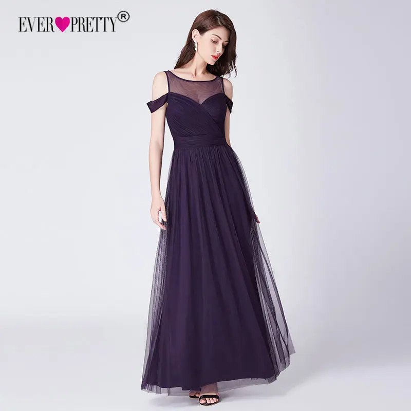 

Purple Long Evening Dresses Ever Pretty A Line Tulle Off The Shoulder O-Neck Party Gown Formal Dress Women Elegant Abendkleider