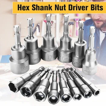 

14pcs 6-19MM ilver Grey Adapter Drill Bit 1/4'' Socket Magnetic Nut Driver Set for Power Drills Steel SHex Shank Magnet Holds