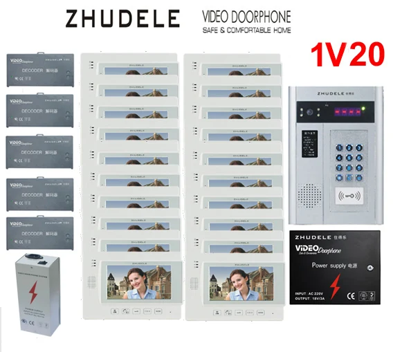 

ZHUDELE Building Home security intercom system 20 Units Apartment Video Door Phone Bell Intercom System 7" TFT monitor IN STOCK