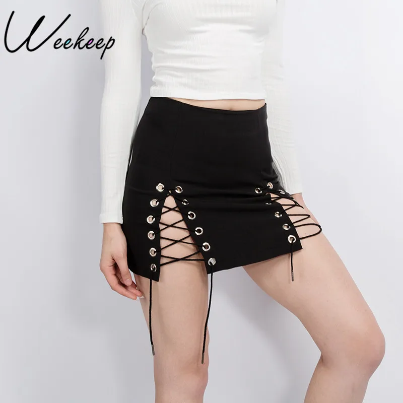 Weekeep 2017 BrandSexy Pencil Skirt Hollow Out Split Short Skirt With