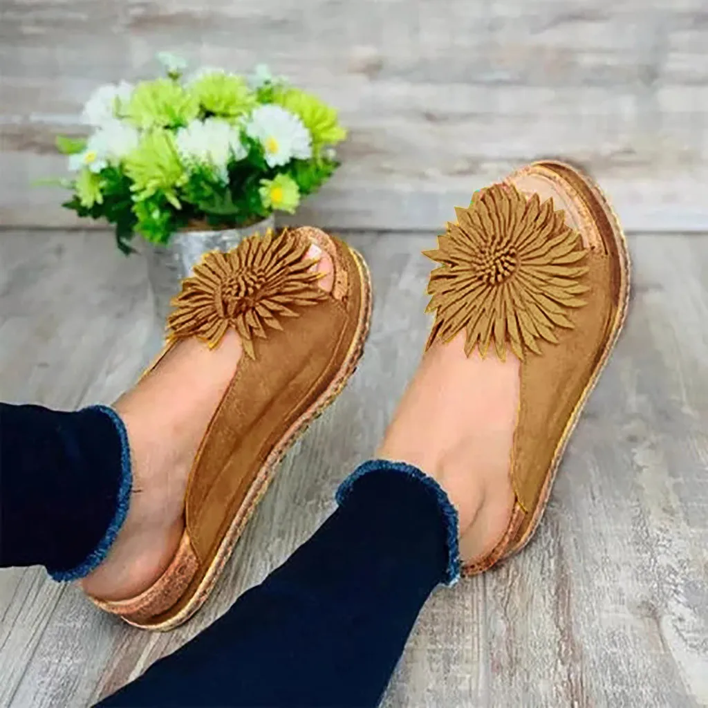 

Summer Woman Flower Shallow Sandalias Planas Leisure Womens Flat Open Toe Thick Bottom Comfortable Casual Shoe Roman Slippers