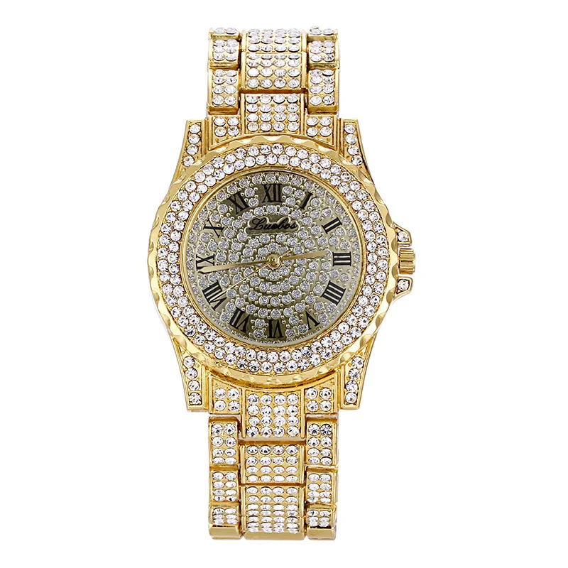 

Luxury Full Diamond Quartz Watch For Women Hip Hop Gold Band Mens Watches Iced Out Watche Wristwatch Clock reloj mujer-women