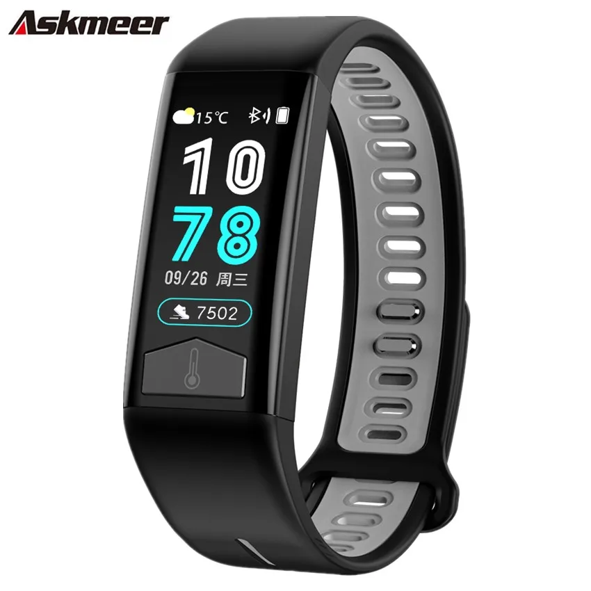 

ASKMEER Smart Bracelet IP68 Waterproof Wristband Heart Rate ECG Monitor Smart Band Weather Display Body Temperature smart watch
