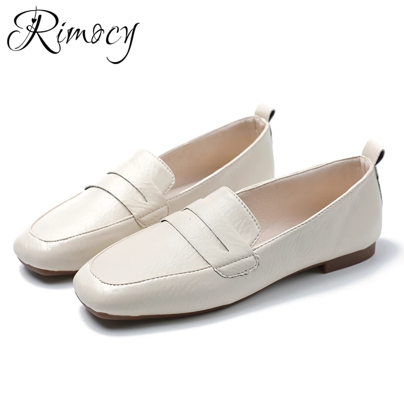 

Rimocy Big Size Flat Shoes Women Black Beige Loafers Slip on Soft Bottom Comfortable Leather Shoes Woman Casual Flats Moccasins