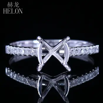 

HELON New Fashion Jewelry Round 7-8mm Solid 14k White Gold Semi mount Ring Setting Engagement Natural Diamonds Wedding Fine Ring