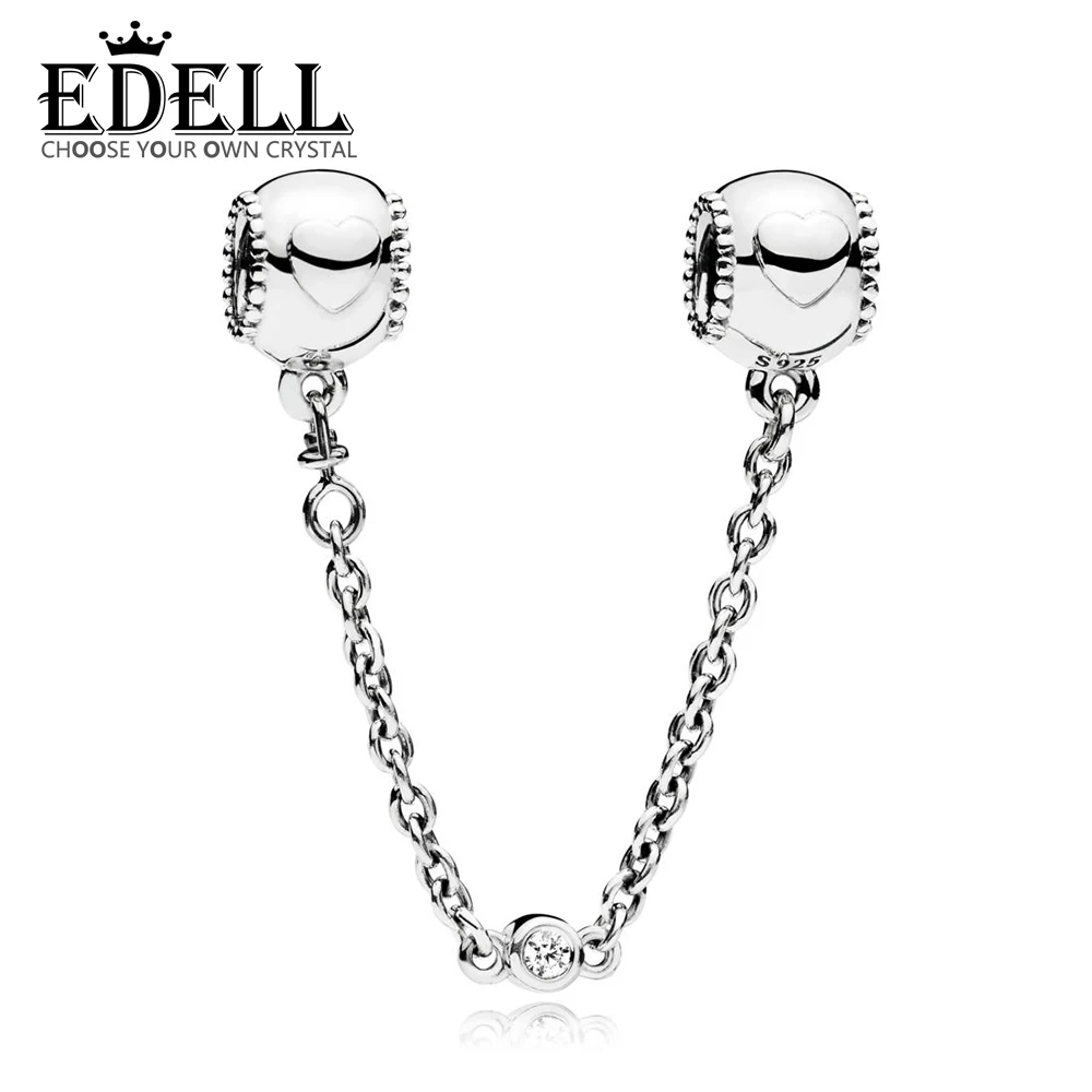

EDELL 100% Sterling silver 1:1 Glamour 796457CZ EMBOSSED HEARTS SAFETY CHAIN Original Women wedding Fashion Jewelry 2018