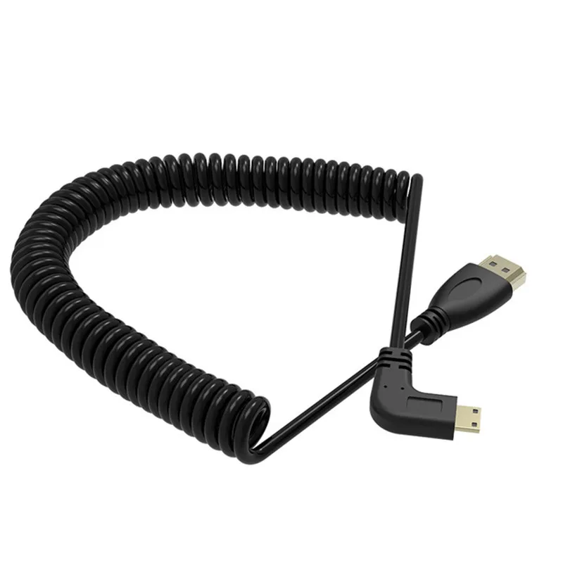 

High Speed 90 Degree Mini HDMI to HDMI Cable Gold-Plated Spring Curl HDMI V1.4 3D HDMI Cable for Sony Canon Camcorders