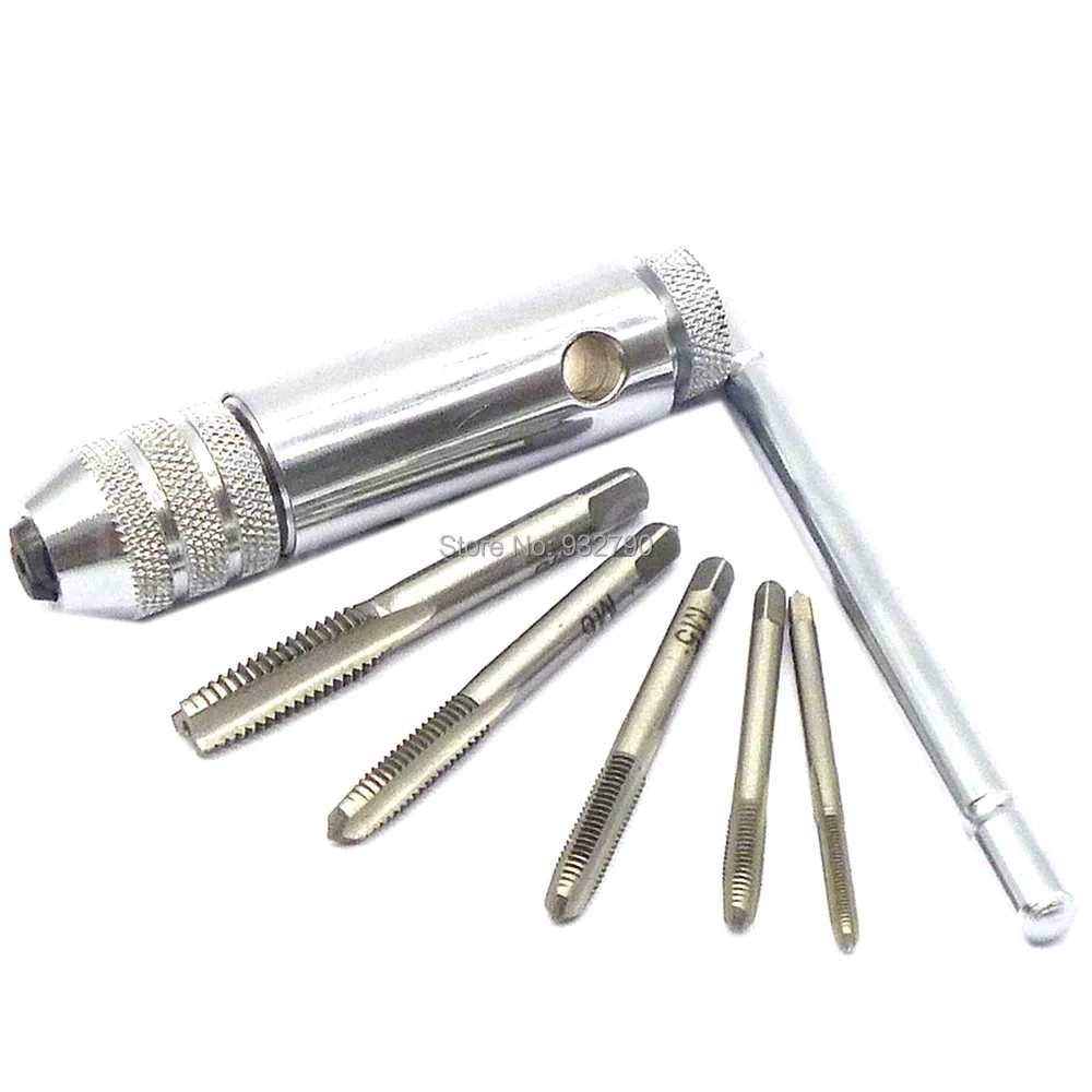 T-Handle Ratchet Tap Wrench W5pcs Metric M3-M8 Hand Tap Screw Thread Tapping