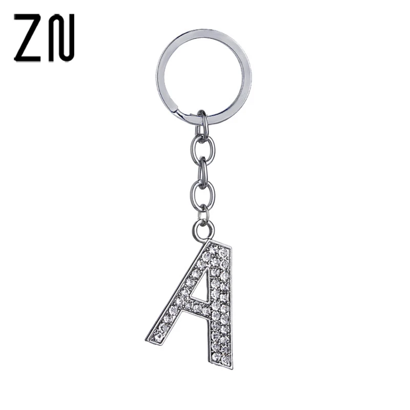 

ZN Fashion New Crystal Rhinestones Alphabet Keyring Initial Letter Key Ring Chain Unisex Keychain 26 Letters