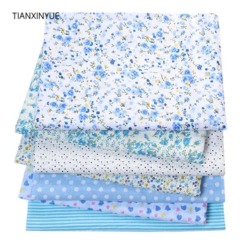 

TIANXINYUE 7 pcs/lot Blue color 100% Cotton Fabric for Sewing Patchwork Kids Bags Baby toy DIY flower love Fabric