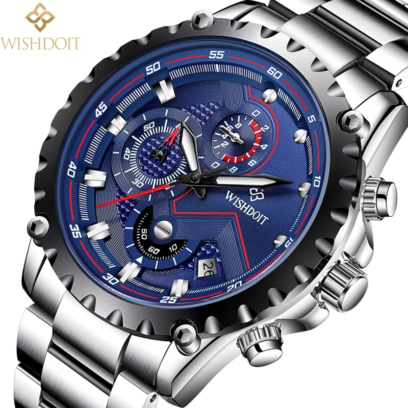 

2018 WISHDOIT Brand Men's Fashion Casual Sport Watch Men Waterproof Full Steel Quartz Watch Man Military Clock Relogio Masculino