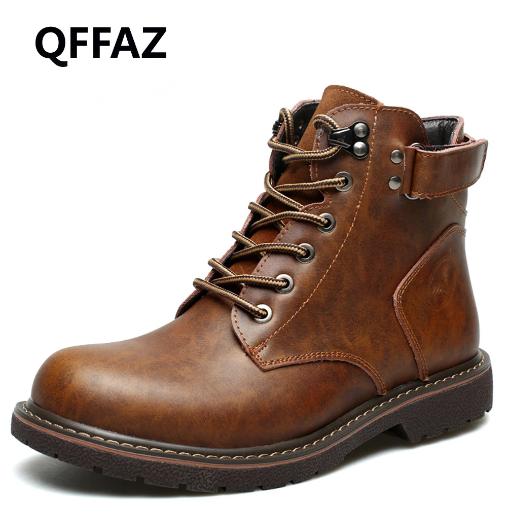 

QFFAZ Autumn Men Genuine Leather Boots High Quality Leisure Waterproof Boots Vintage Men Motorcycle Boots Botas Hombre