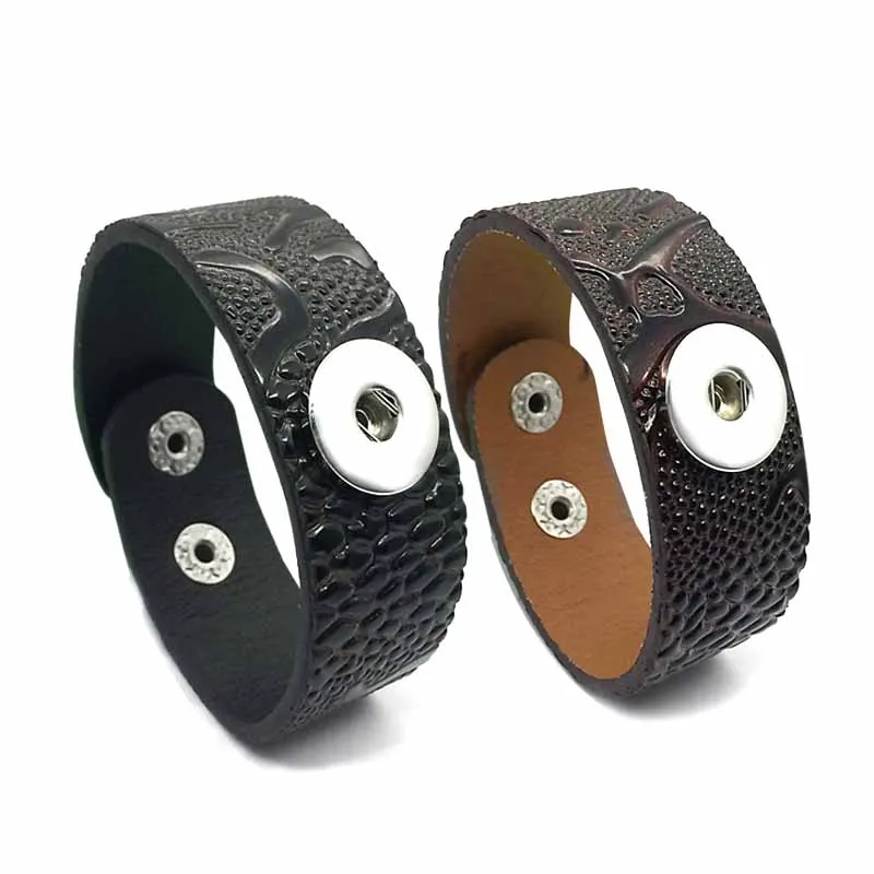 

The pattern of the dinosaur 259 really Genuine Leather Interchangeable Bracelet 18mm Snap Button Charm Jewelry For Women Gift