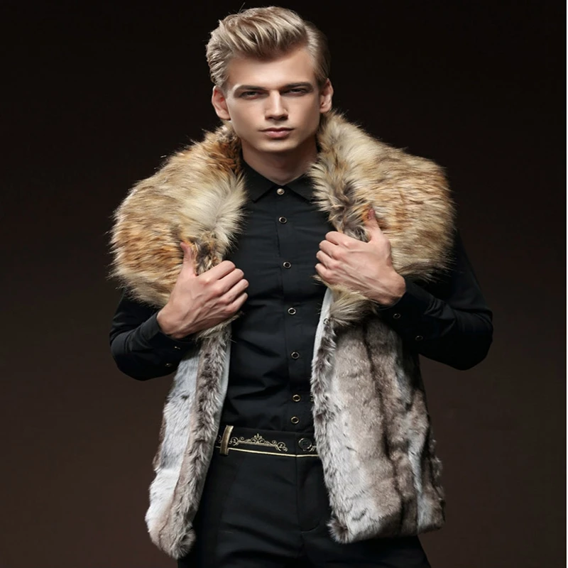 New High Quality Luxury Male Mens Faux Fur Hoodies Jacket Vest Winter Fashion Sleeveless Hooded Outerwear Slim Vest Coats New High Quality Luxury Male Mens Faux Fur Hoodies Jacket Vest Winter Fashion Sleeveless Hooded Outerwear Slim Vest Coats