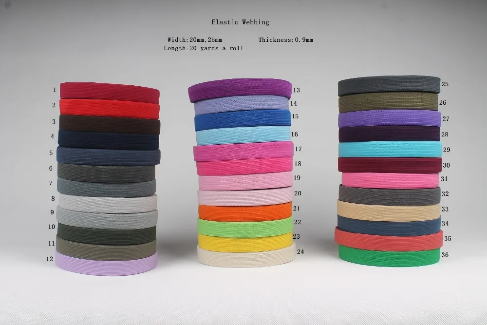 

25mm wide 20 yards long a roll thin elastic ribbon webbing 36 colors can chose used for garment, bags ,DIY wholesale