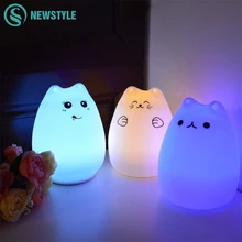 Del Silicone di Tocco Sensore di Luce di Notte del LED Per I Bambini Dei Capretti Del Bambino di 7 Colori 2 modalità di Gatto LED USB LED di Notte Della Lampada