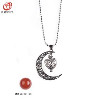 2017 NEW Fashion Jewelry Women Ball Metal Long Chain Necklace Antique Silver Plated Crystal moon Stone Cage for Pregnant Women