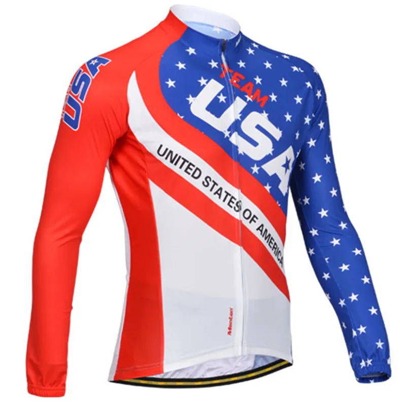 Buy 2018 USA cycling jersey men long sleeve thin retro National flag cycling
