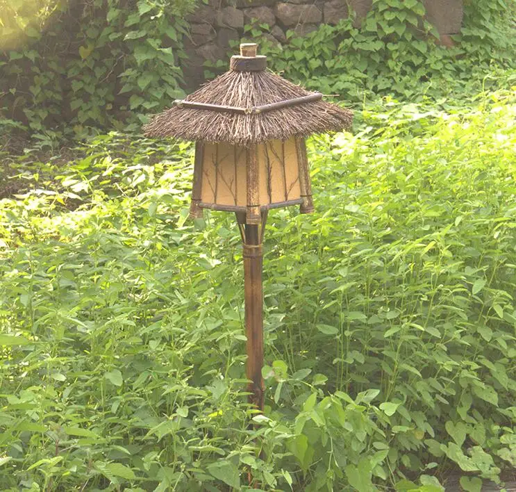 Waterproof Outdoor Bamboo Floor Lamp Light Vintage Handmade Asian Oriental Garden Lawn Path Street Ground Landscape Lighting
