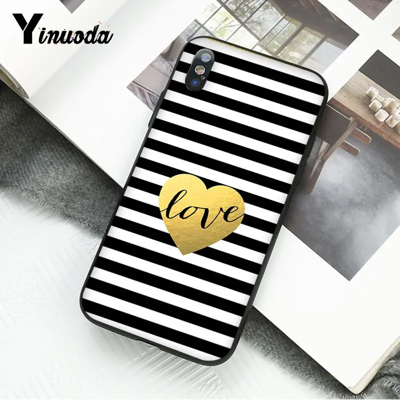 Black White Strip Pink Bling Heart