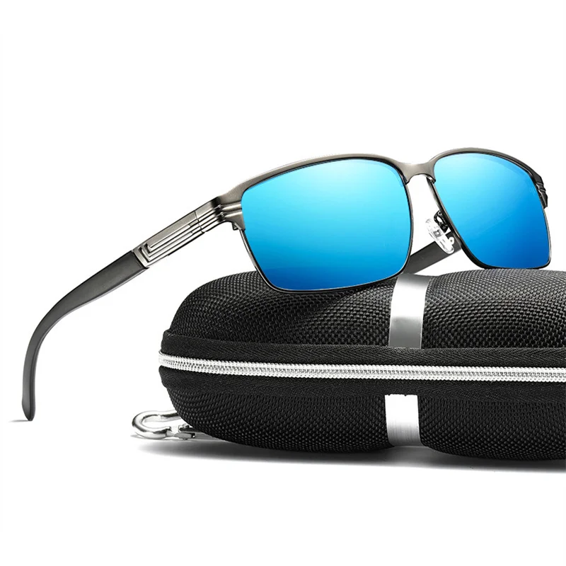 

Men's Polarized Sunglasses High Quality Aluminum Magnesium Frame Square Sun glasse Inner Blue Flm Men Driving Glasses Mirror