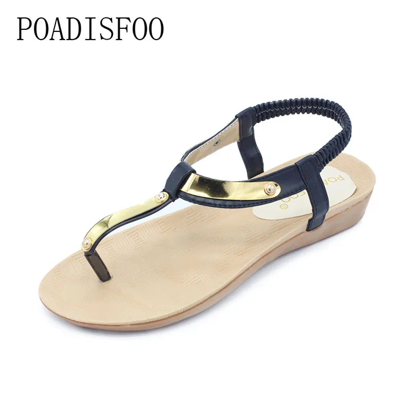 

Women's Summer New Clip Toe Flat Sequins PU Elastic Sleeve Sandals Comfortable Rome Female Sandals 36-40 Yards .HYKL-CH8803