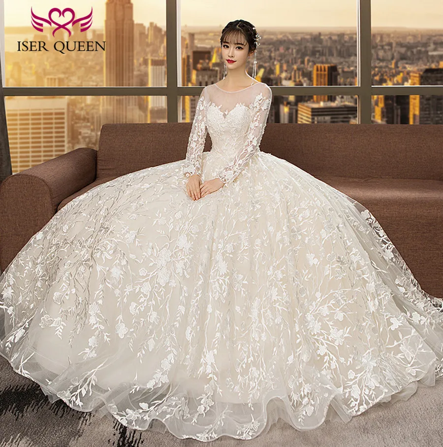 Vestido De Novia Arabe Wx0117 Vestido De Fiesta De Talla Grande Con Apliques Bordados A La Moda Cuello Fino Y Manga Larga