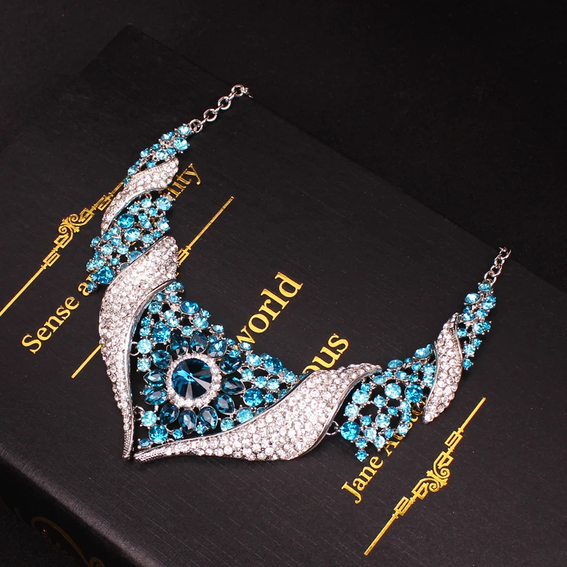 Роскошный Кристалл индийский свадебный ювелирный набор для свадебной вечеринки ожерелье набор Модные Серьги Африканский костюм Ювелирные изделия Подарки для женщин