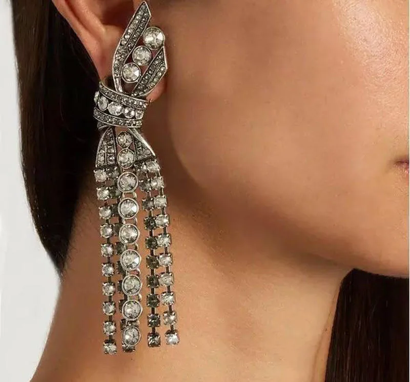

2019 Fashion fringed bow long earrings for women