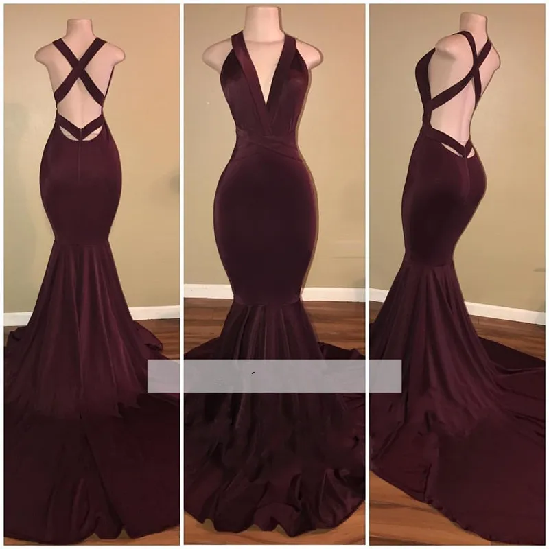 

Backless 2019 Prom Dresses Mermaid Deep V-neck Sexy Backless Party Maxys Long Prom Gown Evening Dresses Robe De Soiree