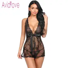 Avidlove женское сексуальное нижнее белье Babydoll, пижамы, нижнее белье, пижамы, кружева, пэчворк, на бретельках, сорочка, стринги, сексуальные костюмы