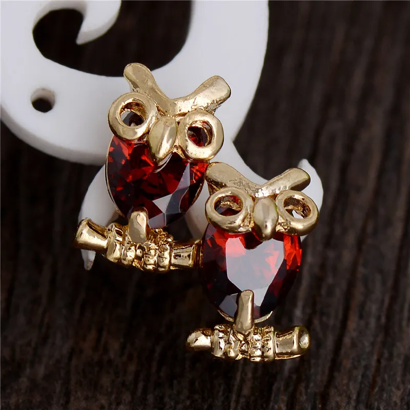 

SHUANGR 2017 Promotion Sale Gold Color Cubic Zirconia Owl Shape Cute Design Women Stud Earrings