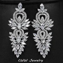 Accesorios Magnífico Cubic Zirconia Joyería Del Banquete de Boda de la vendimia Creado Diamante Grande Largo Nupcial de Lujo Pendiente Para Las Mujeres CZ309