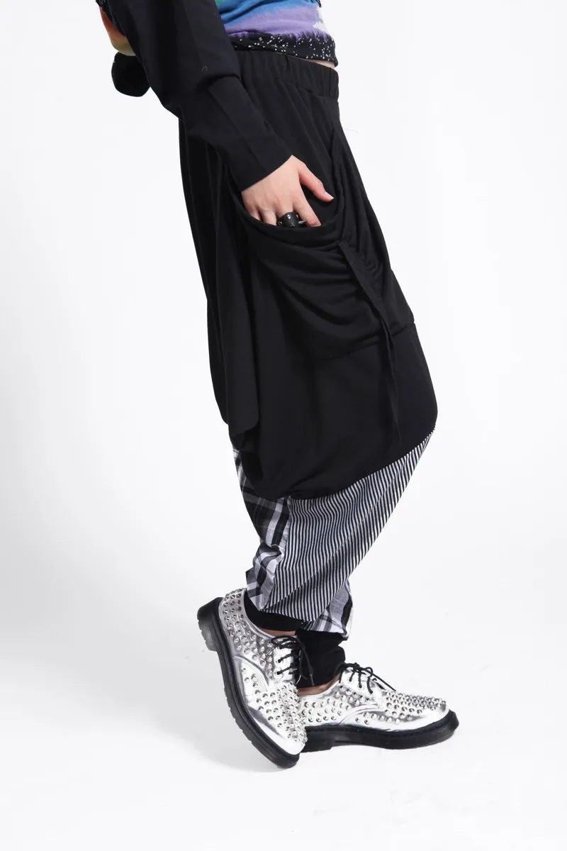 Новый модный бренд Повседневное Для женщин мешковатые Дамские шаровары Хиппи веревки плед лоскутное женский хип-хоп танец Треники