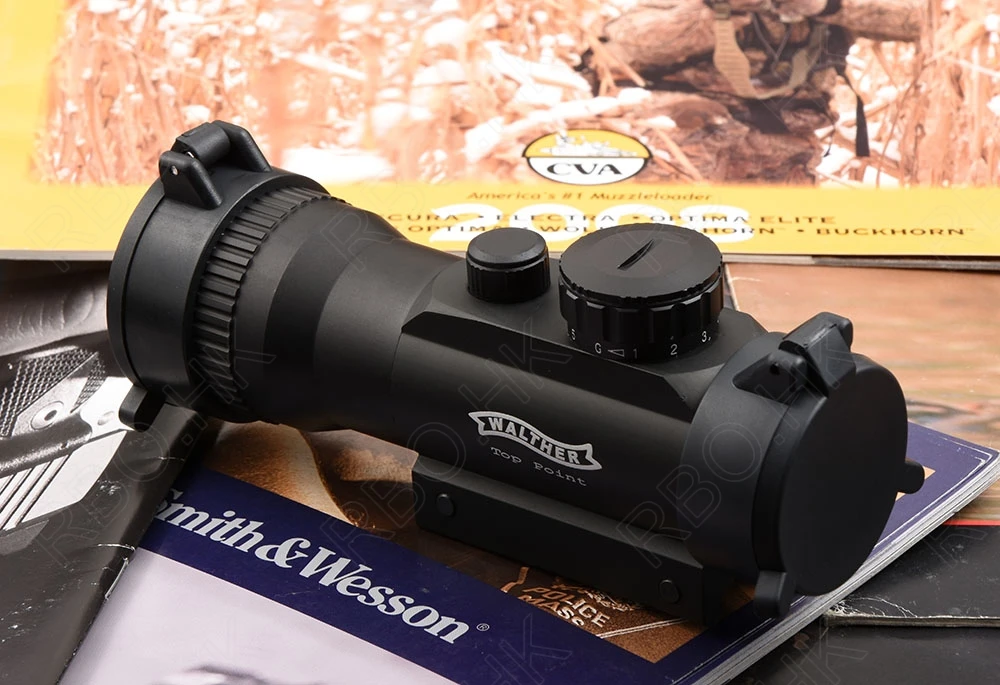 

Walther 2x42 red dot sight scope for 20mm picatinny rail mount Front and rear scope protective cover M3235
