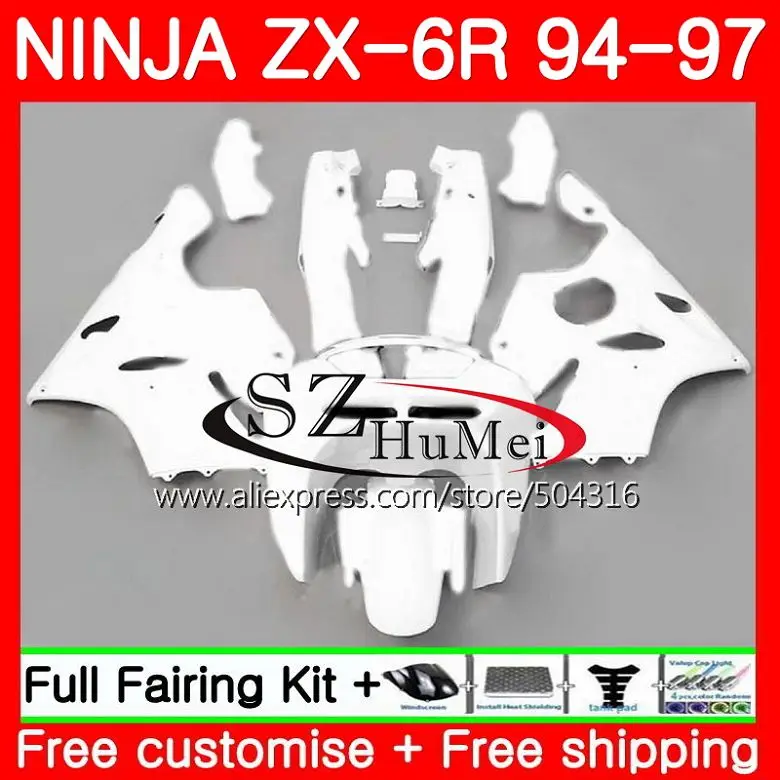 

Body For KAWASAKI NINJA ZX-6R 94-97 ZX636 600CC ZX 636 13SH2 ZX6R 94 95 96 97 ZX 6R 1994 1995 1996 1997 Fairings Glossy white