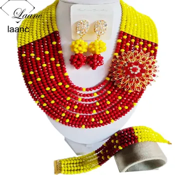 

Laanc Yellow Red Opaque Crystal African Beads Necklace Jewelry Set for Women Nigerian Wedding C10SZ061