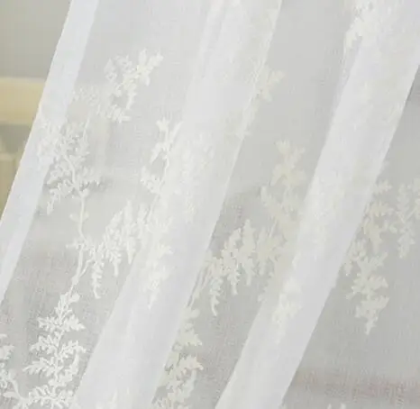Белый экран льняная пряжа исследование Выделенные панели сосновые листья вышивка тюль шторы для гостиной спальни шторы MY117-40