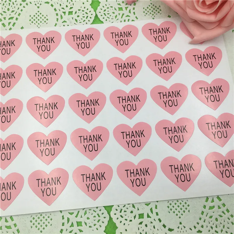 100 шт/партия 3,2*2,8 см наклейка s розовый коричневый "спасибо" дизайн в форме сердца для свадебный подарок коробки офисные наклейки