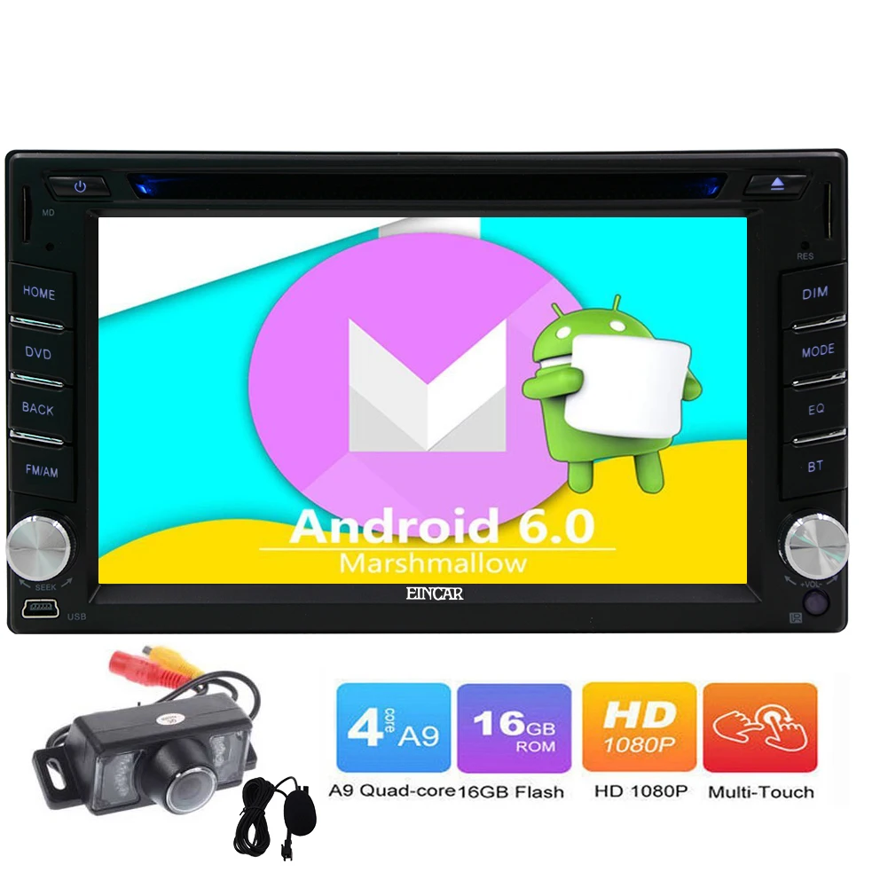 Perfect Universal 6.2" Double Din Car Stereo in Dash DVD Player Capacitive Touchscreen Radio Android6.0 Navigation BT 1080P Video+Cam 4