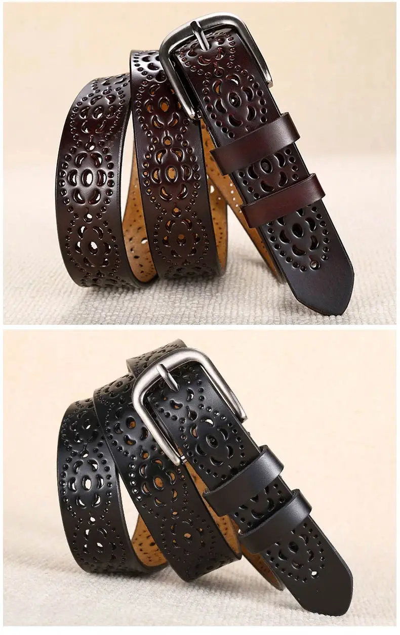 DOULILU New 2018 genuine leather jeans belts for Women Hollow pressed flower luxury strap female belt Gun gray buckle1 (19)